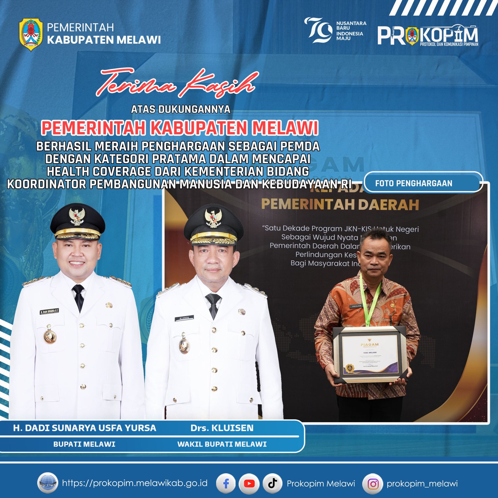 Penghargaan sebagai Pemda dengan Kategori Pratama dalam mencapai Health Coverage